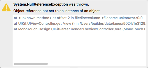 Xamarin.iOS Storyboard Rendering Problem with NullReferenceException